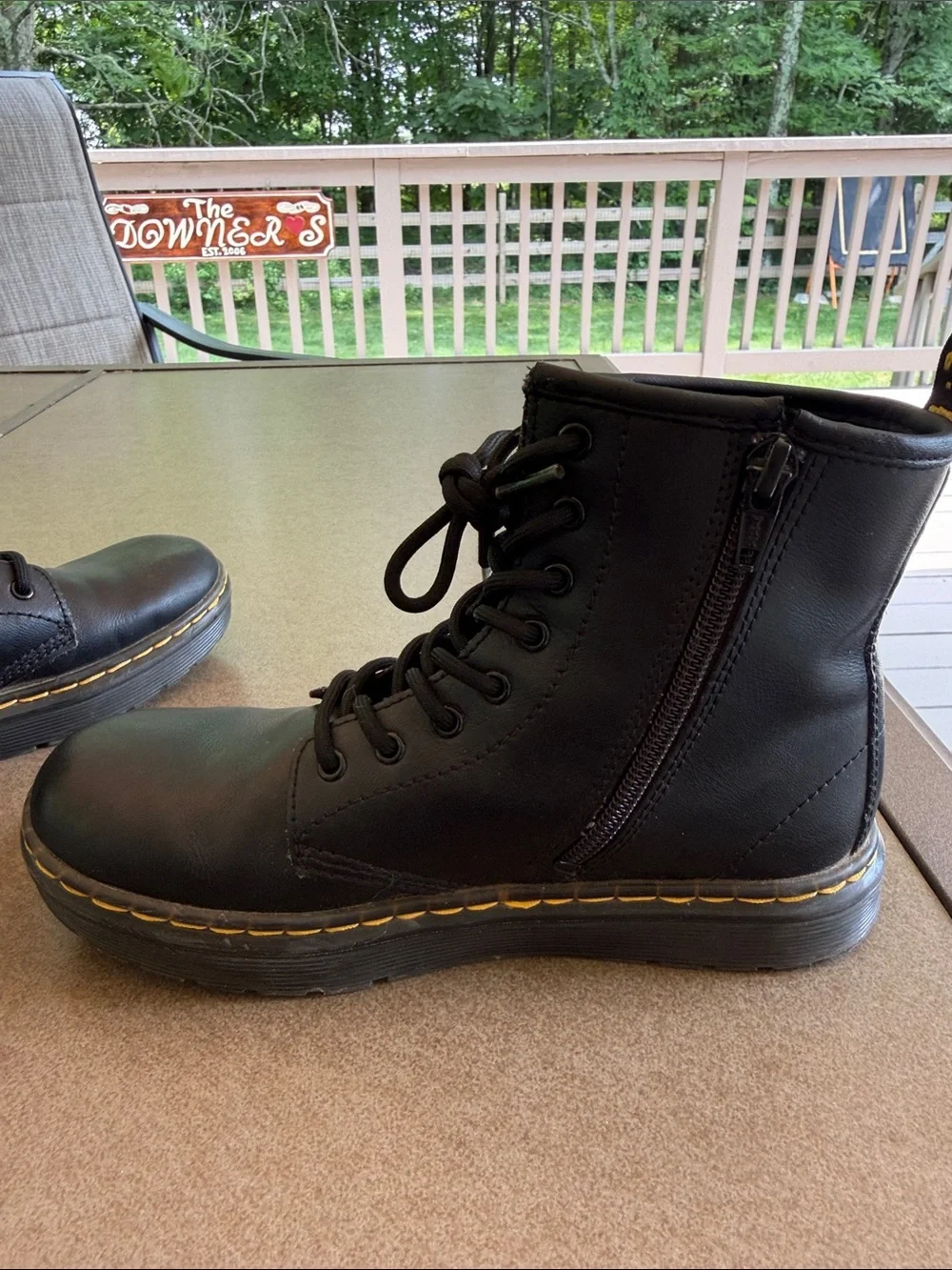 Dr. Martens Zavala J Black Combat Boots Youth US 3 EU 34 Side Zip Lace Up